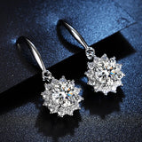 925 Silver Zircon Sunflower Drop Earrings Wedding Snowflake Crystal Hook Eardrop
