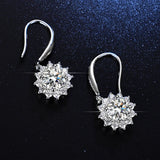 925 Silver Zircon Sunflower Drop Earrings Wedding Snowflake Crystal Hook Eardrop