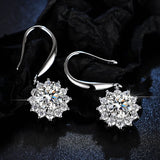 925 Silver Zircon Sunflower Drop Earrings Wedding Snowflake Crystal Hook Eardrop