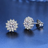 Zircon Sunflower Stud Earrings 925 Silver Crystal Wedding Ear Studs