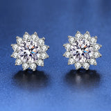 Zircon Sunflower Stud Earrings 925 Silver Crystal Wedding Ear Studs
