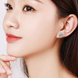 Zircon Sunflower Stud Earrings 925 Silver Crystal Wedding Ear Studs