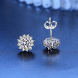 Zircon Sunflower Stud Earrings 925 Silver Crystal Wedding Ear Studs