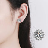Zircon Sunflower Stud Earrings 925 Silver Crystal Wedding Ear Studs