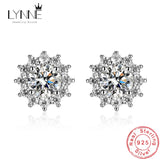 Zircon Sunflower Stud Earrings 925 Silver Crystal Wedding Ear Studs