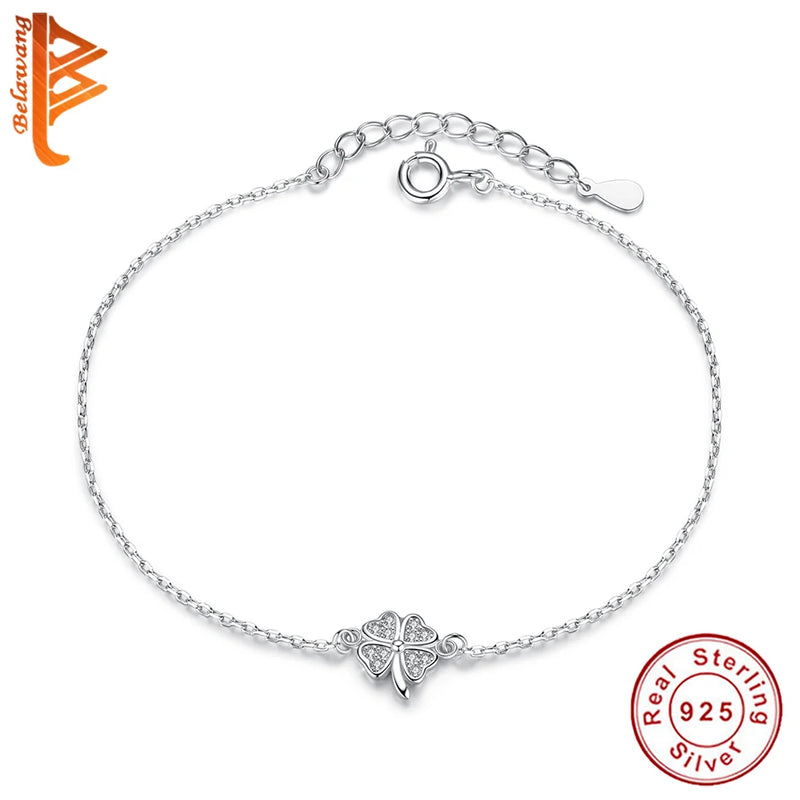 925 Silver Lucky Clover Bracelet Adjustable Chain