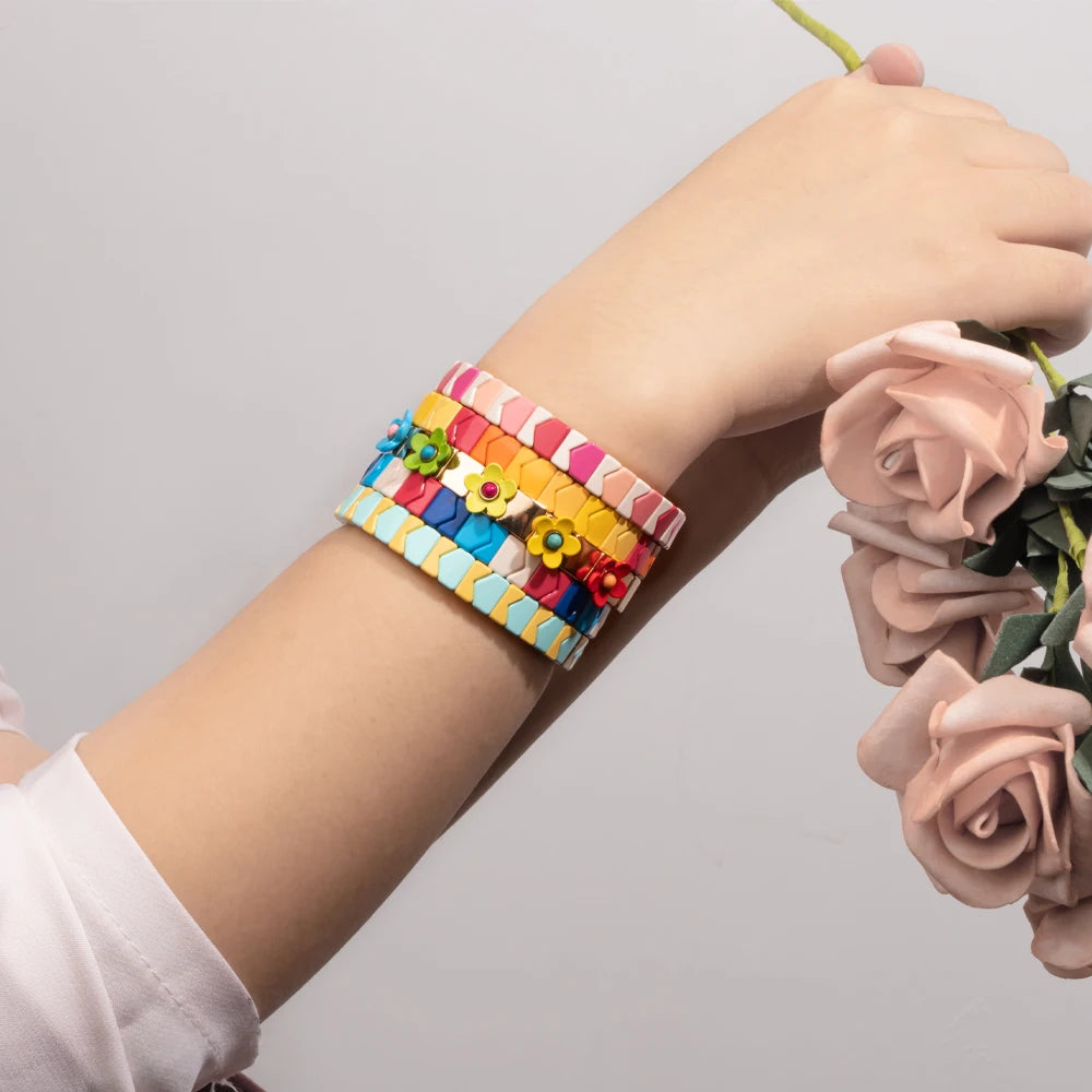 Colorful Beads Bracelets Bohemian Elastic Bangle for Women