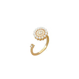 Flower Inlaid Pearl Opening Rotatable Ring Female Niche Temperament Jewelry