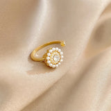 Flower Inlaid Pearl Opening Rotatable Ring Female Niche Temperament Jewelry