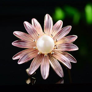Enamel Flower Pearl Brooch Pin Sweater Jacket Accessories