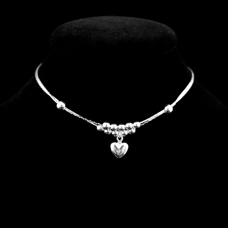 925 Sterling Silver Anklet Love Heart Pendant Foot Jewelry