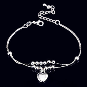 925 Sterling Silver Love Heart Pendant Anklet Bracelet Chain