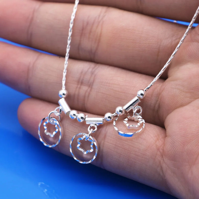 925 Sterling Silver Geometric Flowers Anklets for Women