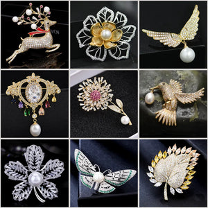 Freshwater Pearl Brooch Cubic Zirconia Flower Animal Insect Pin