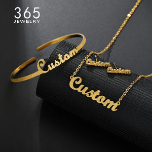 Customized Stainless Steel Nameplate Necklace Set for Girls