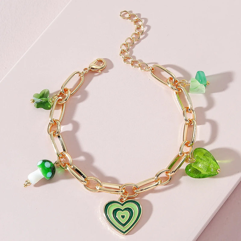 Enamel Heart Pendant Bracelet for Women