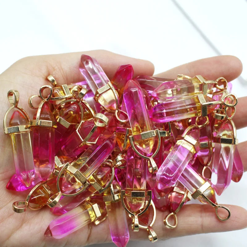 Colorful Glass Pillar Point Pendants for Jewelry Making