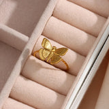 Butterfly Charm Rings Stainless Steel Geometric Adjustable Finger Ring for Women