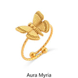 Butterfly Charm Rings Stainless Steel Geometric Adjustable Finger Ring for Women