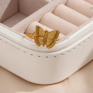 Butterfly Charm Rings Stainless Steel Geometric Adjustable Finger Ring for Women