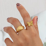 Butterfly Charm Rings Stainless Steel Geometric Adjustable Finger Ring for Women