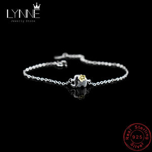 Elephant Flower Charm Bracelet 925 Sterling Silver Animal Pendant