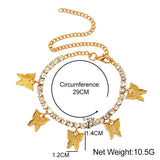 Silver Rhinestone Tennis Anklet with Butterfly Pendant