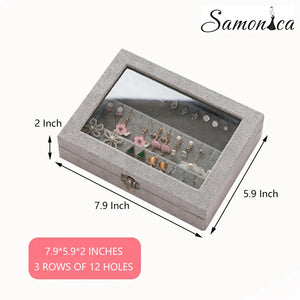 Gray/Pink Velvet Earring Jewelry Display Organizer Box