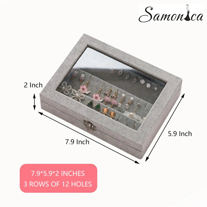 Gray/Pink Velvet Earring Jewelry Display Organizer Box