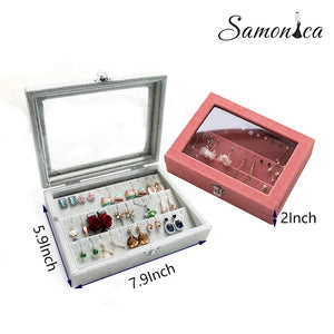Gray/Pink Velvet Earring Jewelry Display Organizer Box