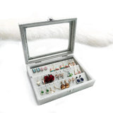 Gray/Pink Velvet Earring Jewelry Display Organizer Box