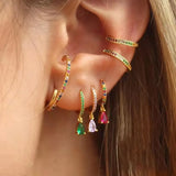 Green Zircon Enamel Hoop Earrings for Women Party Jewelry