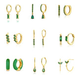 Green Zircon Enamel Hoop Earrings for Women Party Jewelry