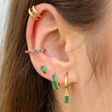 Green Zircon Enamel Hoop Earrings for Women Party Jewelry