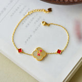 Enamel Plum Blossom Vintage Jade Jewelry Set for Women