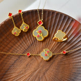 Enamel Plum Blossom Vintage Jade Jewelry Set for Women