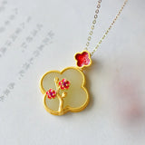 Enamel Plum Blossom Vintage Jade Jewelry Set for Women