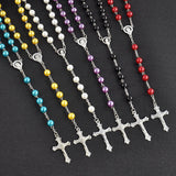 Round Glass Bead Catholic Rosary Bead Cross Necklace