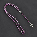 Round Glass Bead Catholic Rosary Bead Cross Necklace
