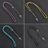 Round Glass Bead Catholic Rosary Bead Cross Necklace
