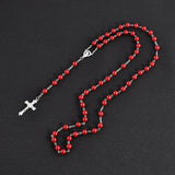 Round Glass Bead Catholic Rosary Bead Cross Necklace