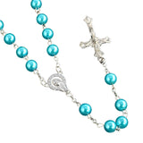 Round Glass Bead Catholic Rosary Bead Cross Necklace