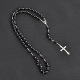 Round Glass Bead Catholic Rosary Bead Cross Necklace