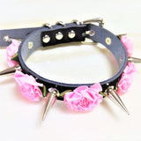 Harajuku Spikes Leather Necklace Flower Rivets Collar Punk Rock Choker