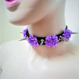 Harajuku Spikes Leather Necklace Flower Rivets Collar Punk Rock Choker