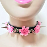 Harajuku Spikes Leather Necklace Flower Rivets Collar Punk Rock Choker