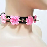 Harajuku Spikes Leather Necklace Flower Rivets Collar Punk Rock Choker