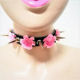 Harajuku Spikes Leather Necklace Flower Rivets Collar Punk Rock Choker