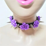 Harajuku Spikes Leather Necklace Flower Rivets Collar Punk Rock Choker