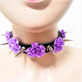 Harajuku Spikes Leather Necklace Flower Rivets Collar Punk Rock Choker